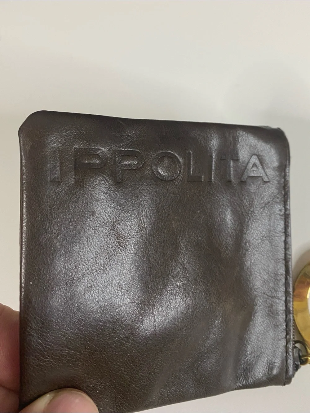 IPPOLITA Genuine Leather Coin/Jewelry Pouch with Gold-Tone Key Ring Attachment